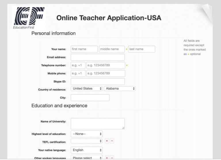EF Teacher Application Form