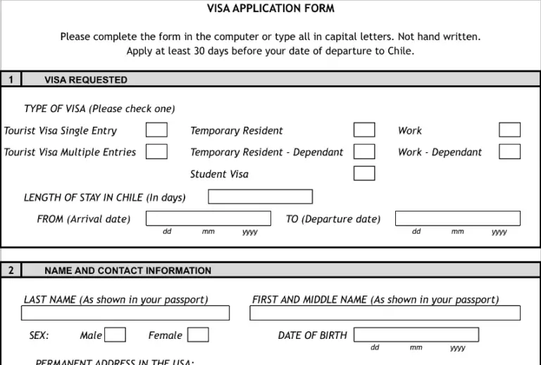 The Chilean visa application form