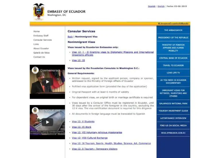 Visa information from the Ecuadorian embassy (ecuador.org)