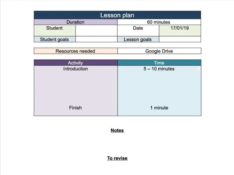 ESL lesson planner