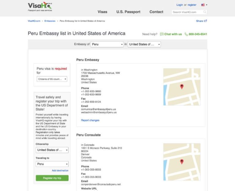 List of Peruvian Embassies and Consulates in the US, on visahq.com