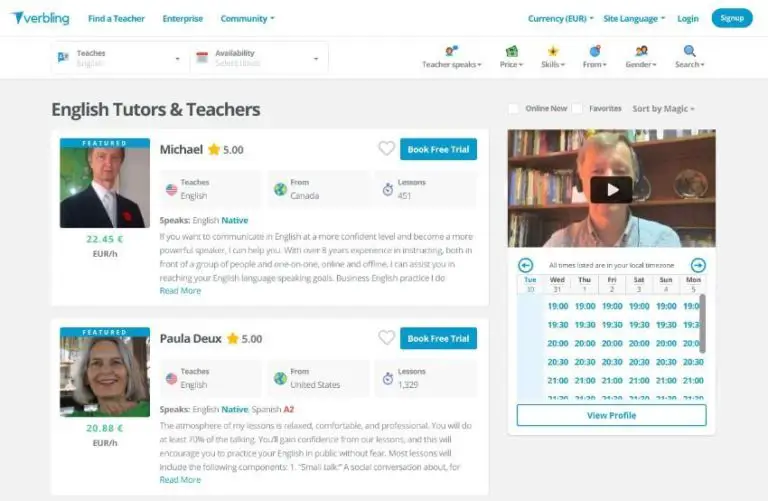 Verbling teacher profiles