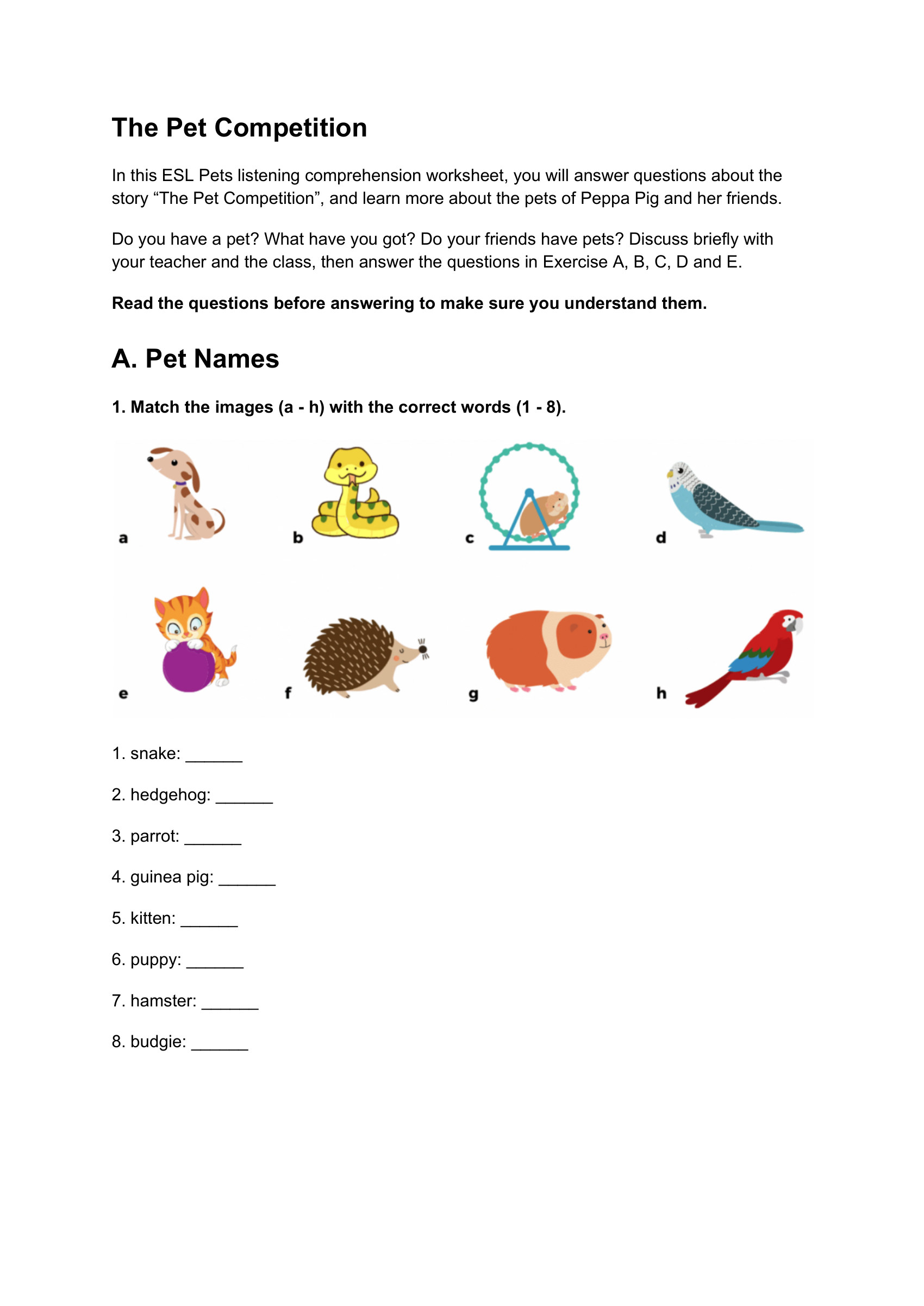 esl-listening-comprehension-worksheet-pets-competition-elementary – preview