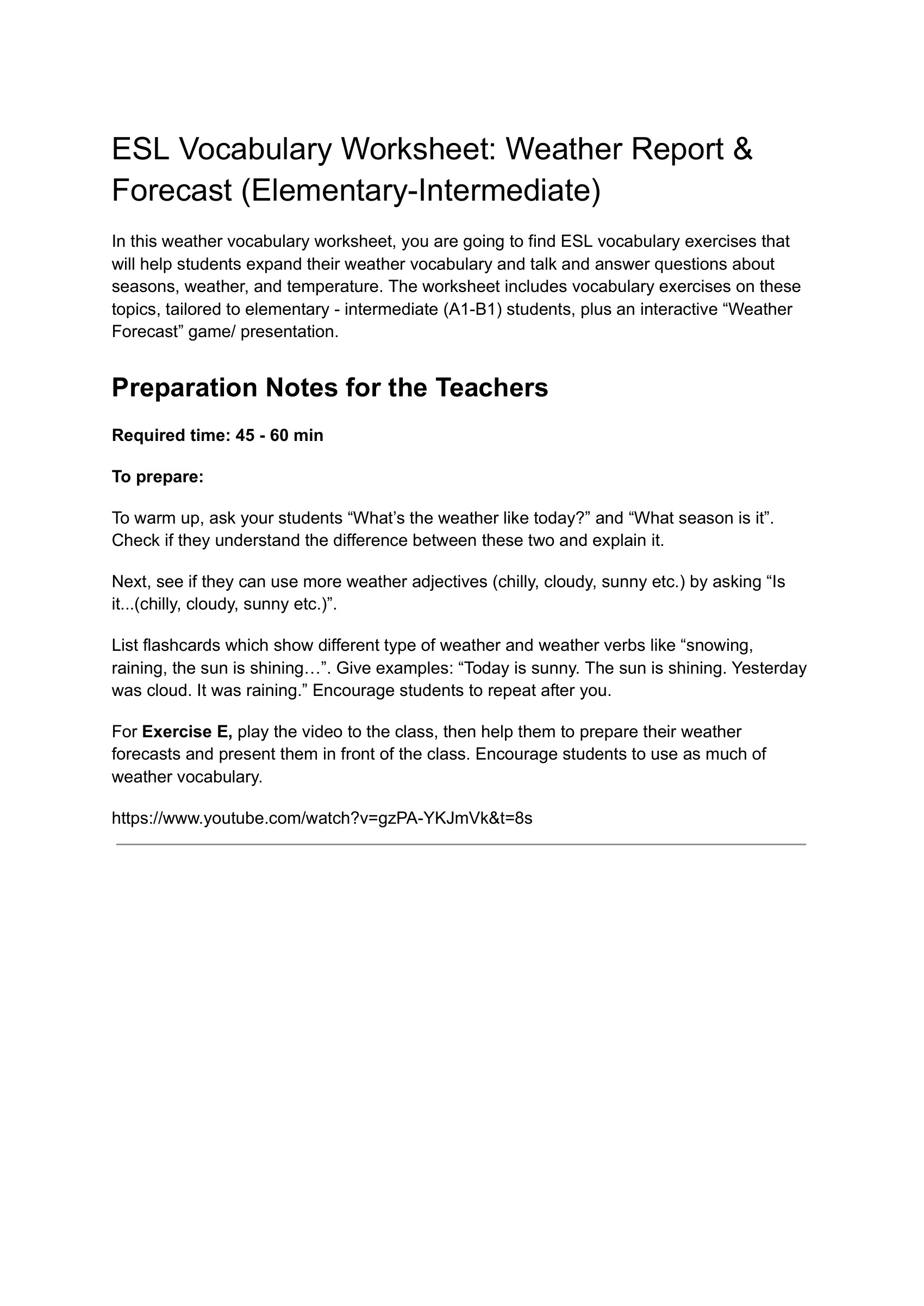 esl-vocabulary-worksheet-weather-report-forecast-elementary-intermediate – preview