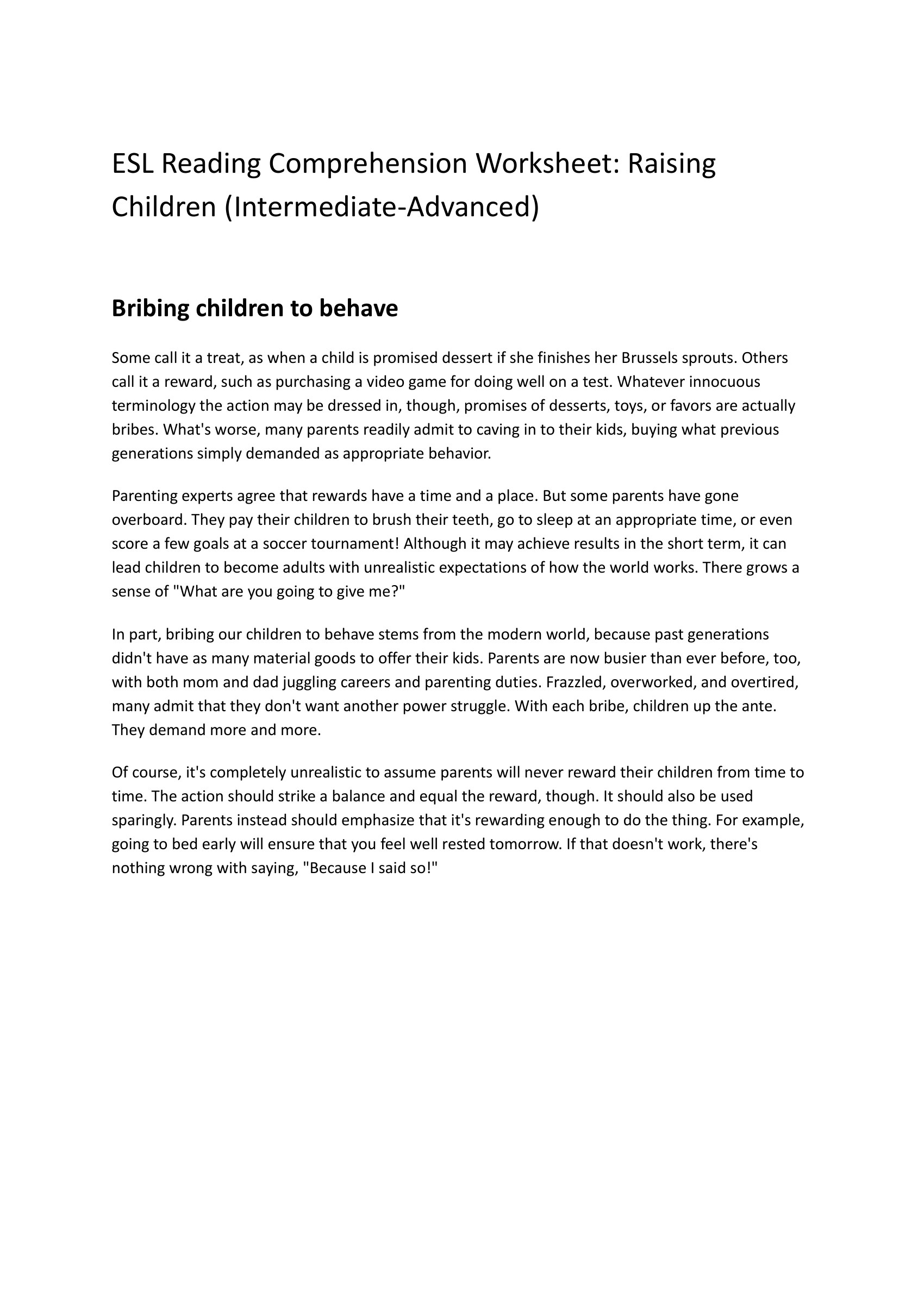 raising-children-esl-worksheet-for-advanced-reading-comprehension – preview