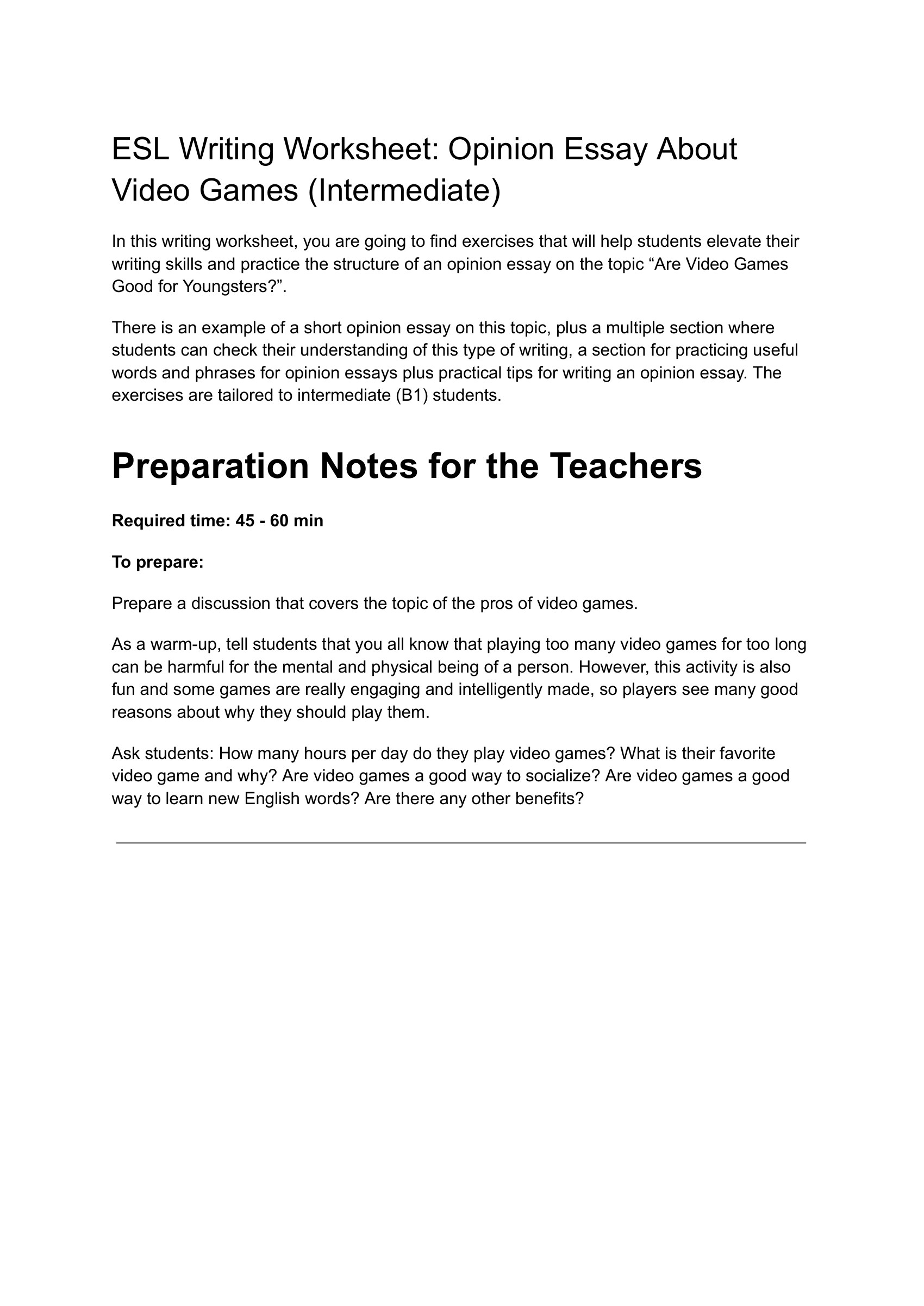 writing-worksheet-video-games-intermediate – preview