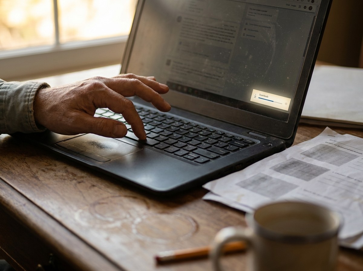 Downloading an ESL worksheet PDF on a laptop