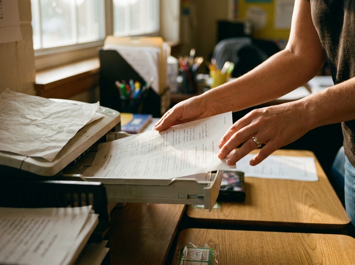 Placing a printed worksheet into a printer tray
