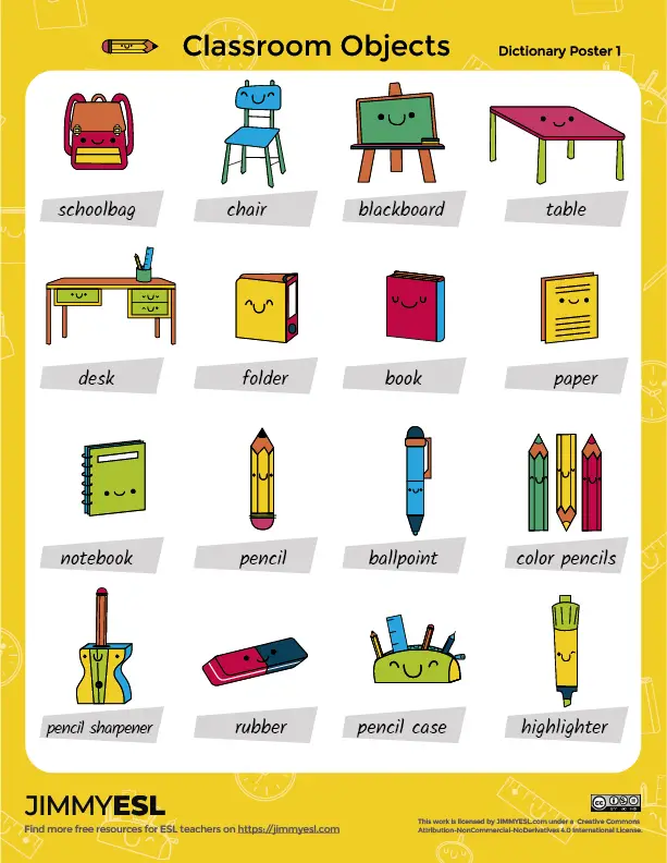 School Classroom Objects Esl Worksheets Flashcards Jimmyesl